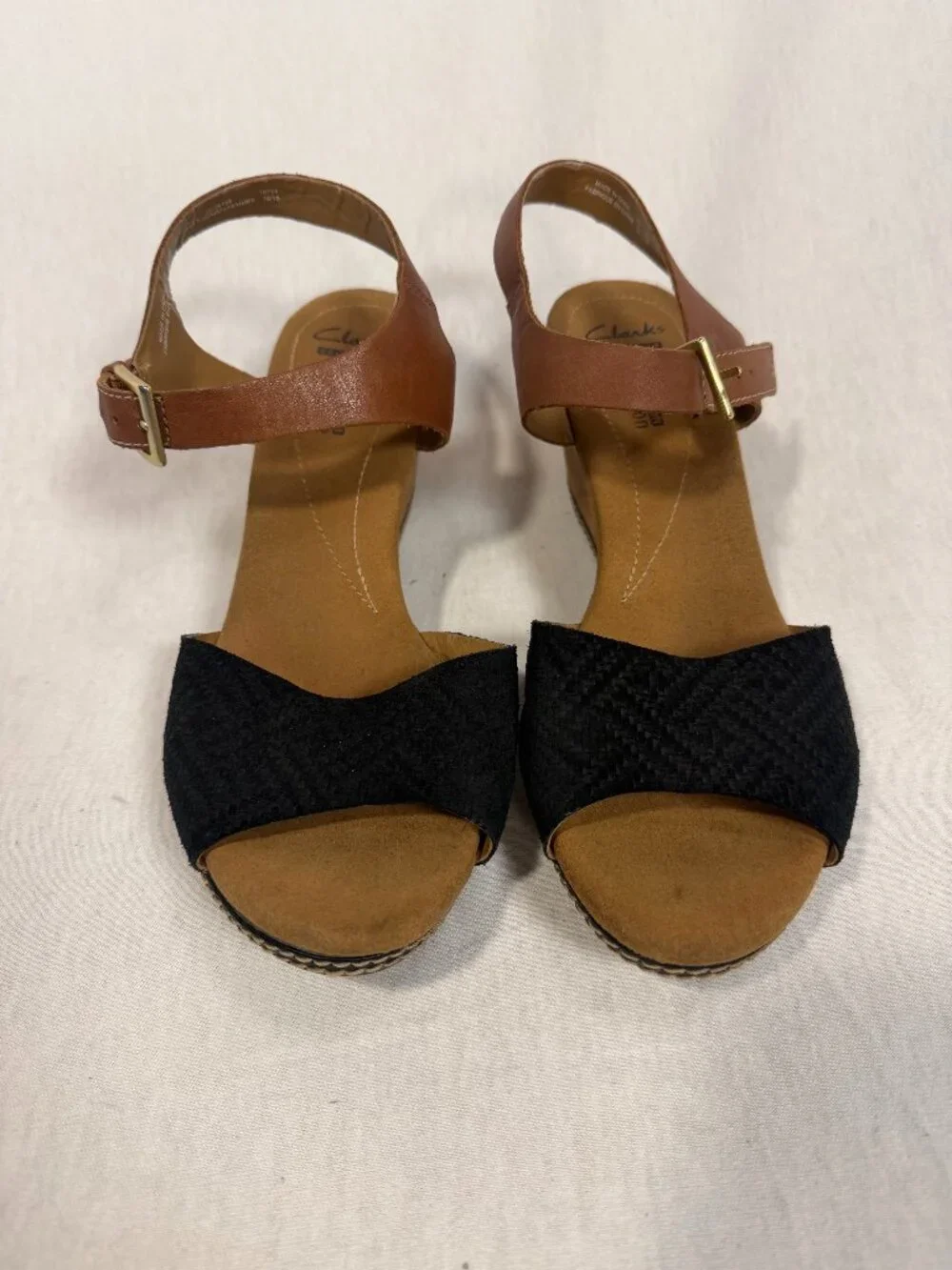 Clarks Collection Cushion Soft Ankle Strap Wedge Sandals – Women's Size 9.5M